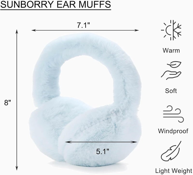 SUNBORRY Store Foldable Ear Muffs for Women, Faux Fur Adjustable Earmuffs for Winter - Image 2